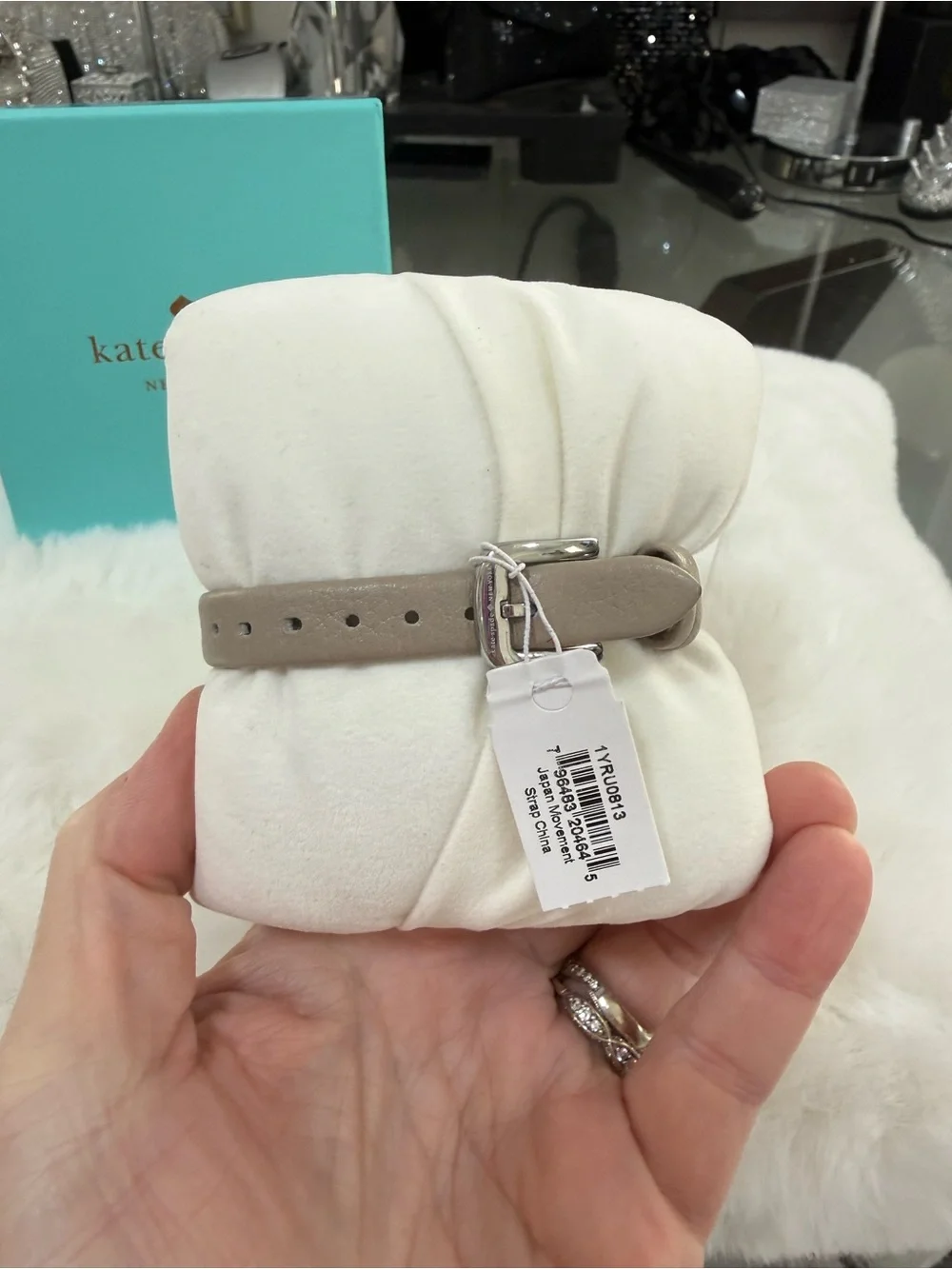 KATE SPADE Silver Sunray Dial Taupe Leather Strap Watch
